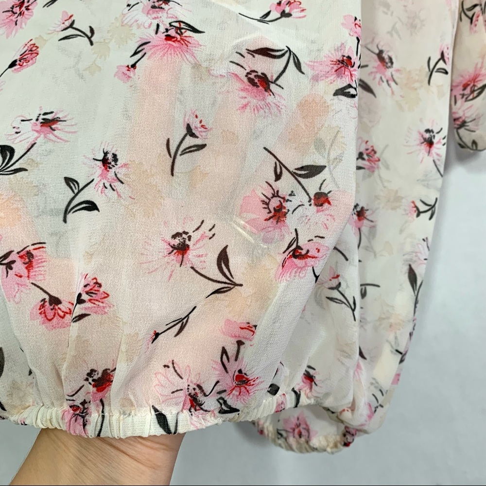 Rue 21 Women's Cream Pink Floral Lace Elbow Sleeve Sheer Blouse - NWT - Picture 7 of 8